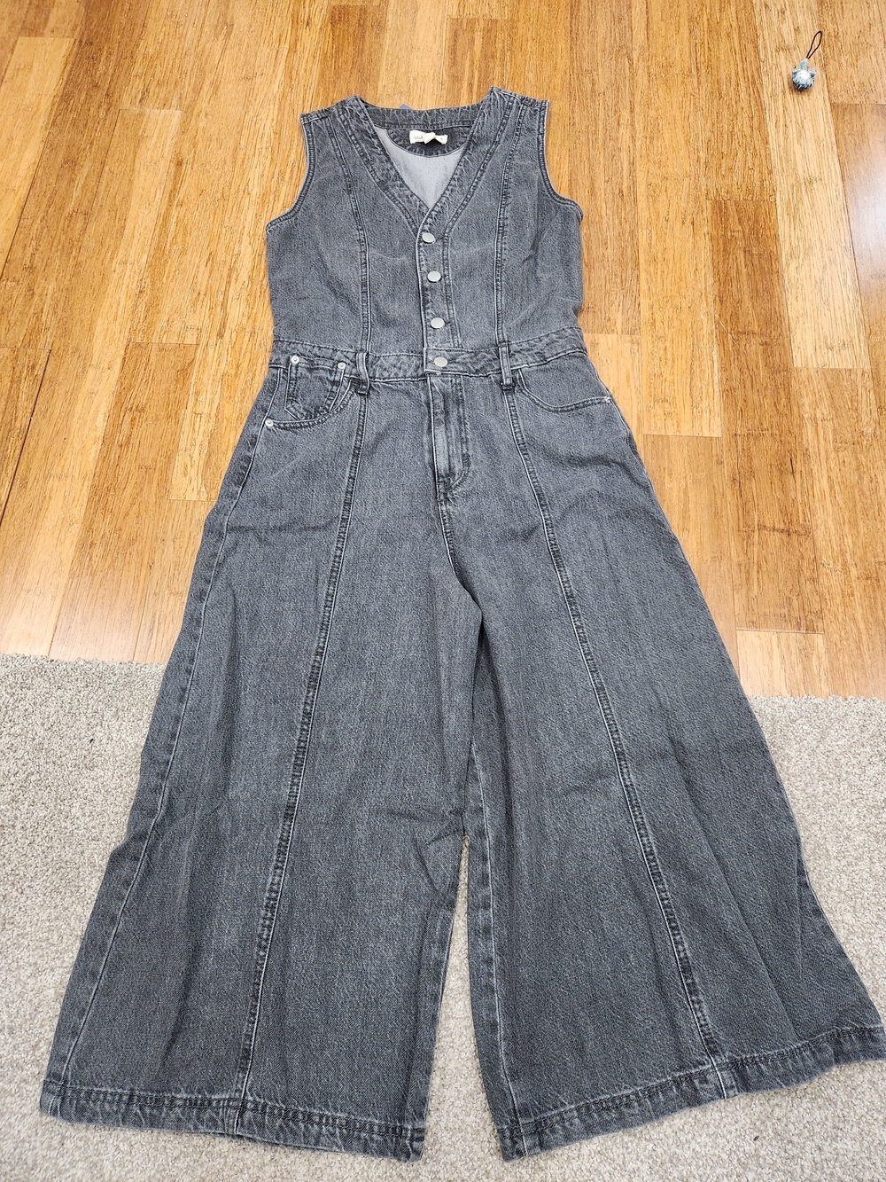 Universal Thread Washed Gray Sleeveless Wide-Leg Denim Overalls